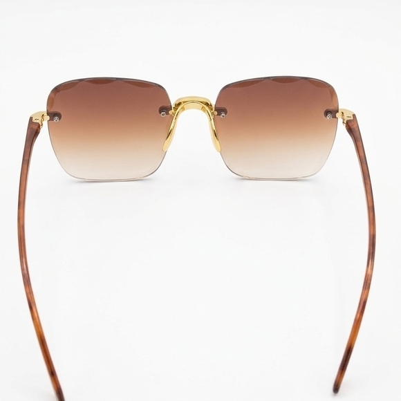 Diamond Cut Rimless Sunglasses | Y2K Brown Gradient Beveled Lenses | NEW - Picture 3 of 6